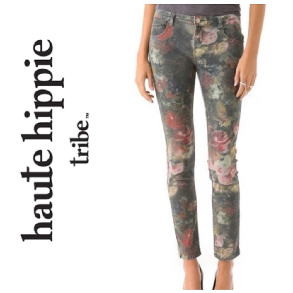 NWOT Haute Hippie floral low rise straight leg jeans